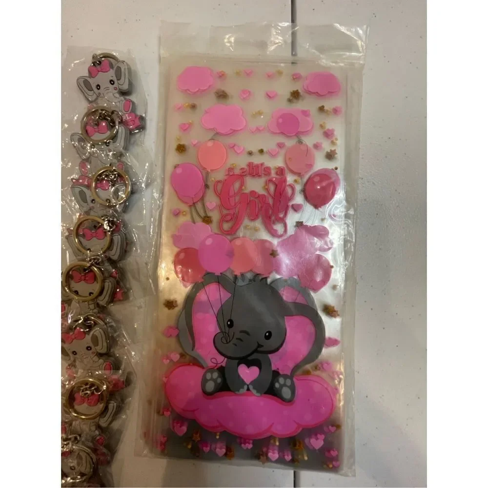 It’s a Girl Elephant gift bags and 11 matching keychains NWT